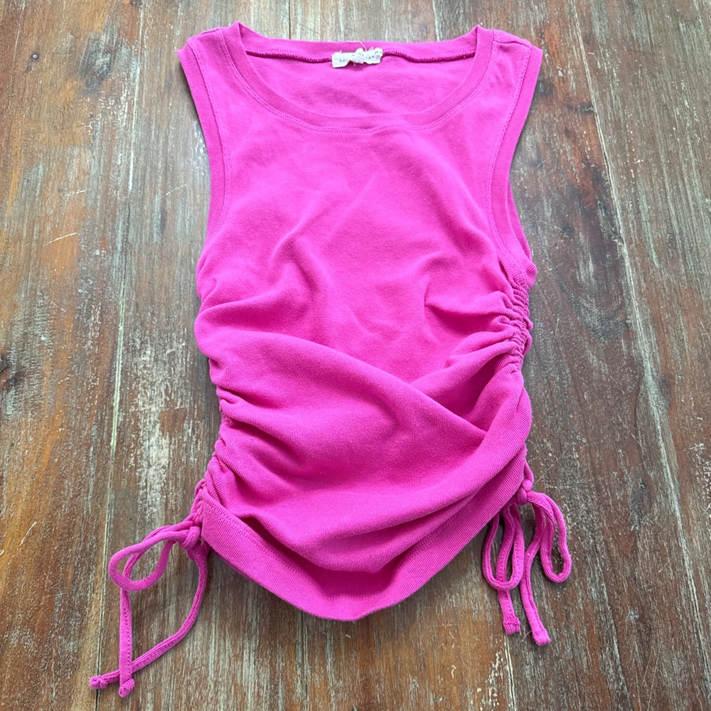 Good American Hot Pink Ruched Sides Tank Top XS/O Crewneck Sleeveless